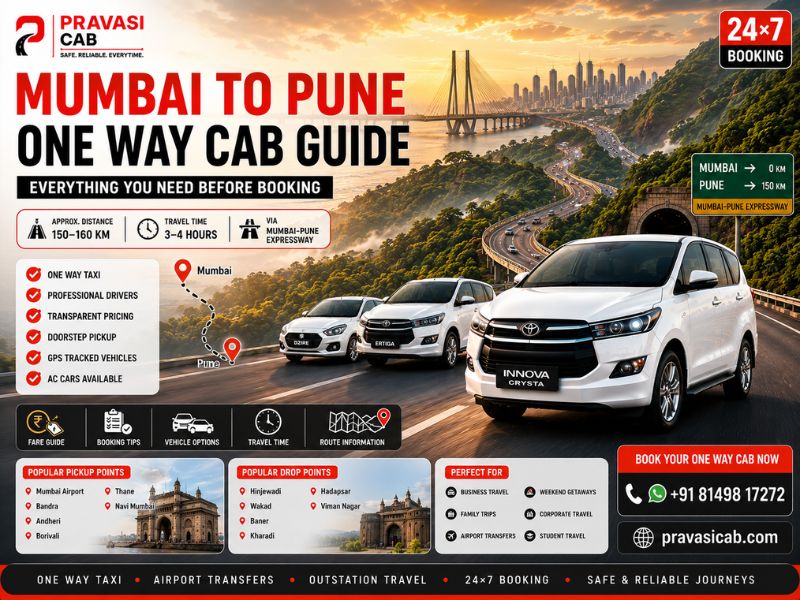 Mumbai to Pune One Way Cab — Fare, Distance & Booking Guide