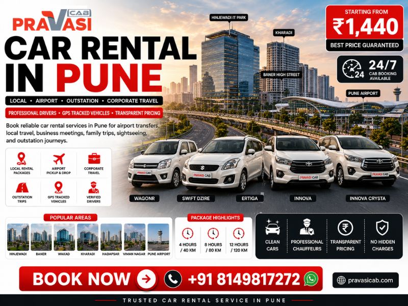 Car rental in Pune — AC hatchback, sedan, SUV, Innova and Crysta available for local and outstation 