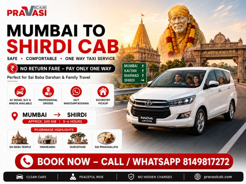 Mumbai to Shirdi cab service – Pravasi Cab taxi for Shirdi one way trip