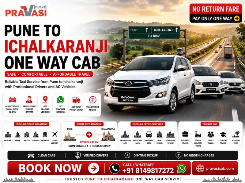 Pravasi Cab one way taxi from Pune to Ichalkaranji on NH48 highway