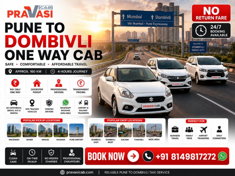 One way cab from Pune to Dombivli — Sedan, SUV and Innova available for booking