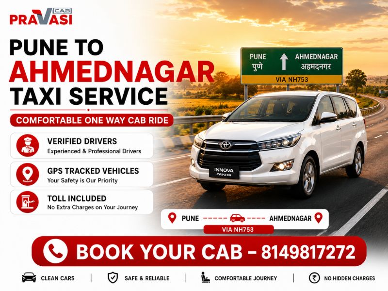 Pravasi Cab one way taxi from Pune to Ahmednagar on NH753
