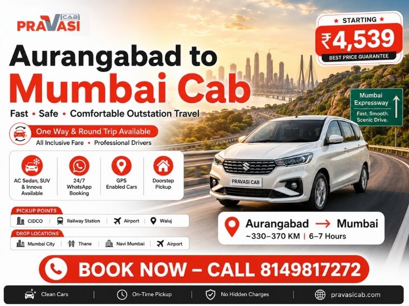 Aurangabad to Mumbai cab service – Pravasi Cab one way taxi