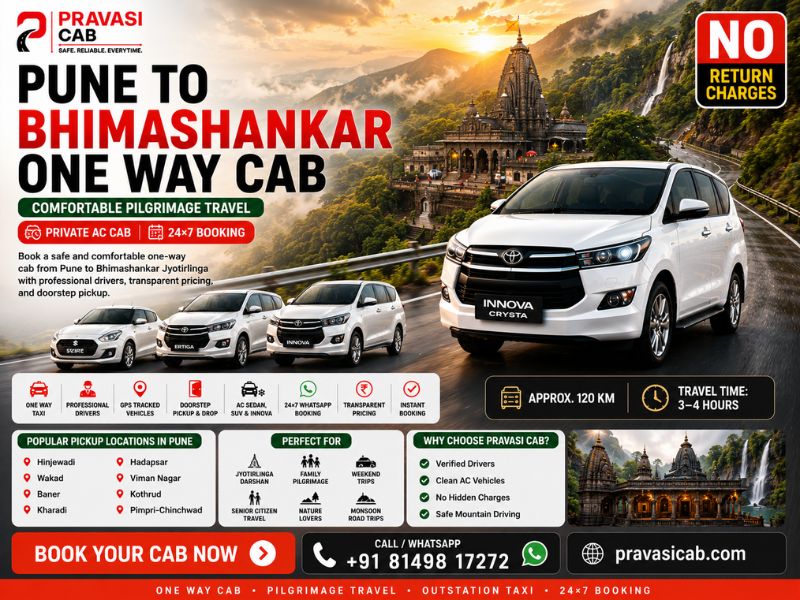 Pune to Bhimashankar one way cab service — Pravasi Cab taxi at Bhimashankar Jyotirlinga temple