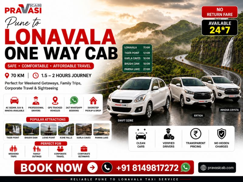 One way cab from Pune to Lonavala — Pravasi Cab affordable taxi service