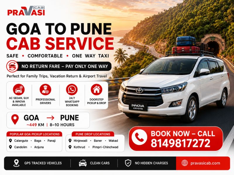 Goa to Pune cab service — one way taxi booking by Pravasi Cab
