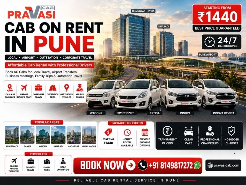 Cab on rent in Pune — Pravasi Cab hourly taxi service