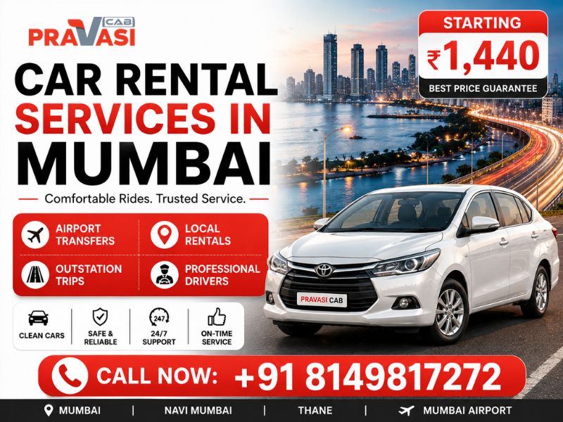 Car rental services in Mumbai — Hatchback, Sedan, SUV, Innova and Crysta fleet by Pravasi Cab