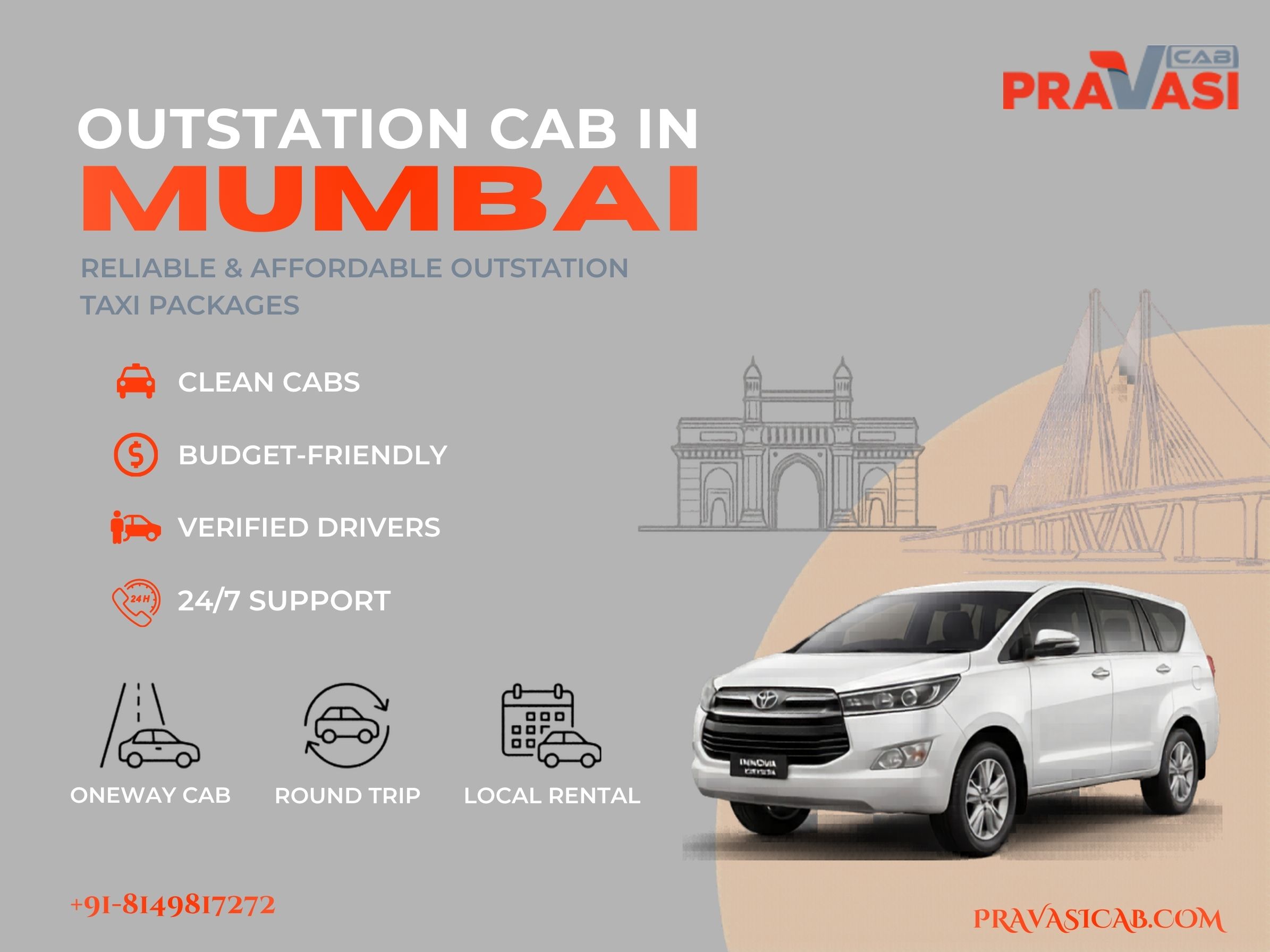 Outstation cab service in Mumbai – Pravasi Cab fleet ready for long-distance travel