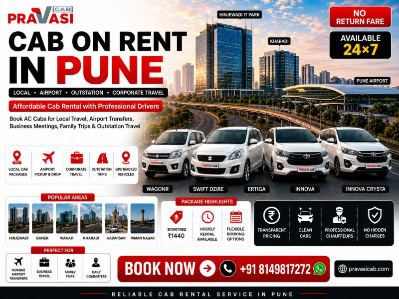 Cab on rent in Pune — Pravasi Cab hourly taxi service