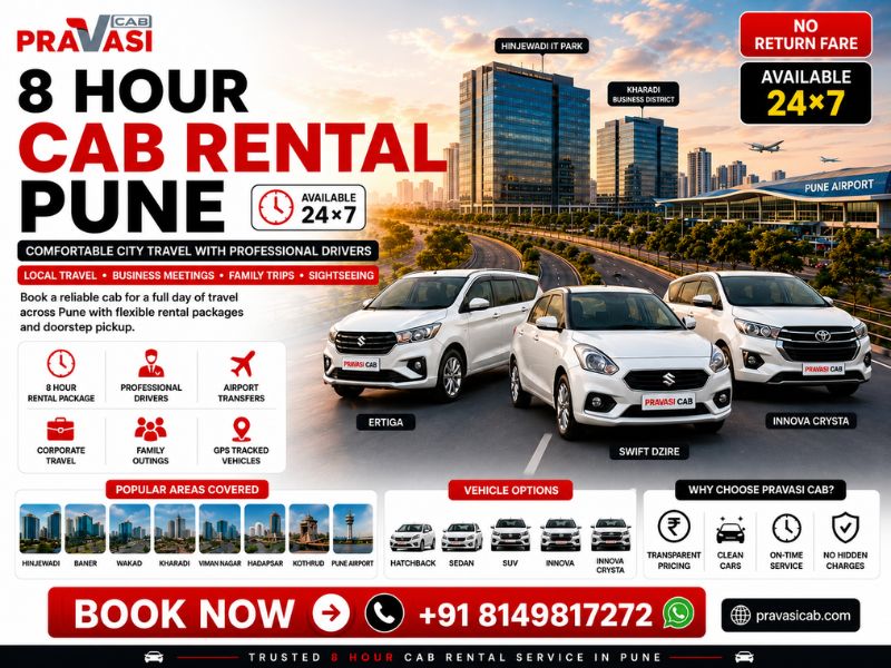 8 Hour Cab Rental Pune – Affordable Full-Day Taxi Service with Driver