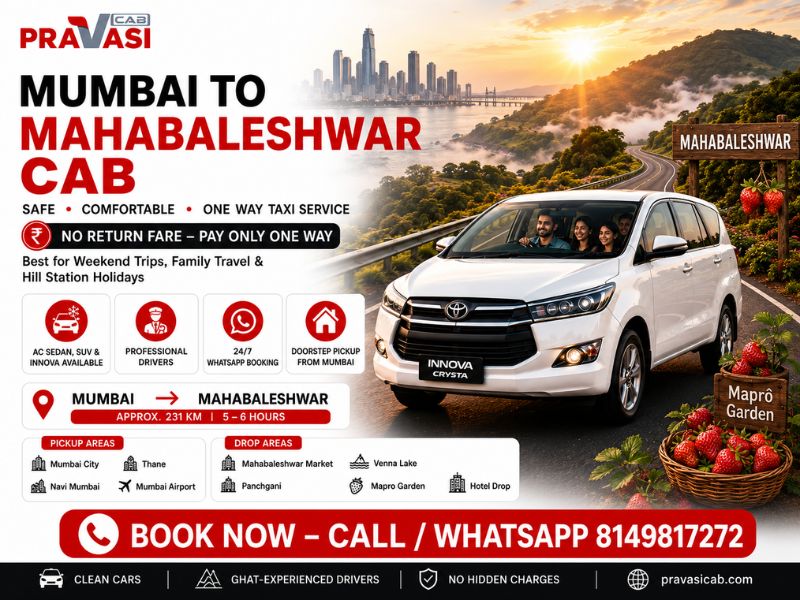 Mumbai to Mahabaleshwar cab service — one way taxi booking by Pravasi Cab