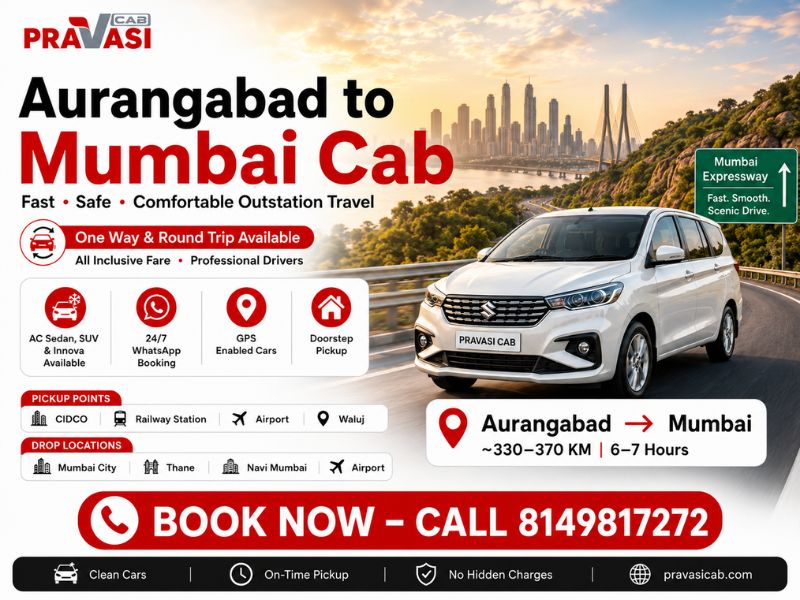 Aurangabad to Mumbai cab service – Pravasi Cab one way taxi