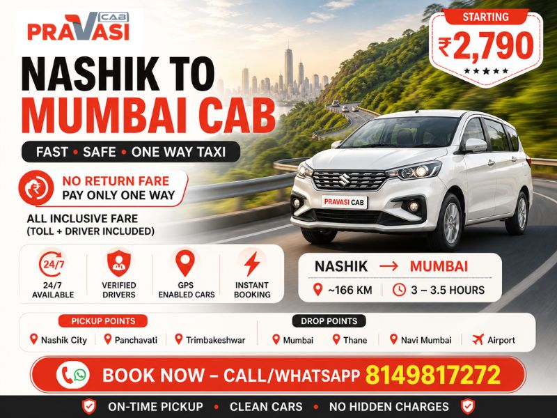 Nashik to Mumbai cab service — one way taxi booking by Pravasi Cab