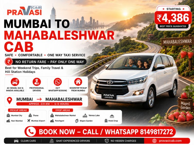 Mumbai to Mahabaleshwar cab service — one way taxi booking by Pravasi Cab