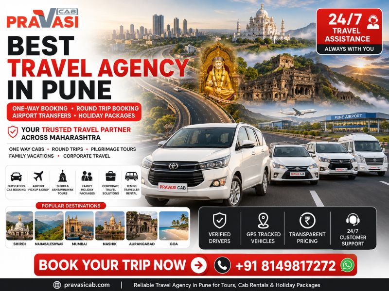 Pravasi Cab travel agency in Pune – outstation cab, airport transfer, and tour booking services