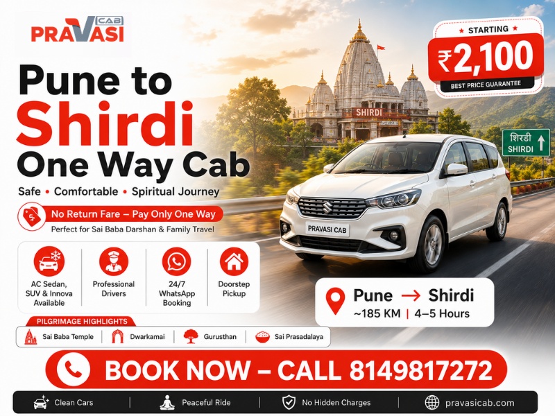 Pune to Shirdi one way cab service — affordable taxi booking starting ₹3,050