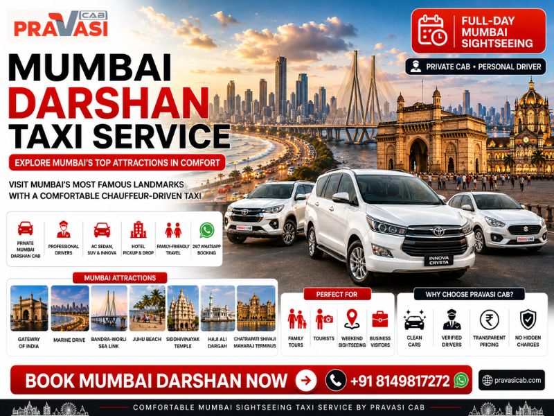 Taxi for Mumbai Darshan – Pravasi Cab Full Day Sightseeing Cab Package