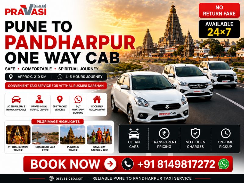 Pune to Pandharpur one way cab service – affordable taxi starting ₹3,623
