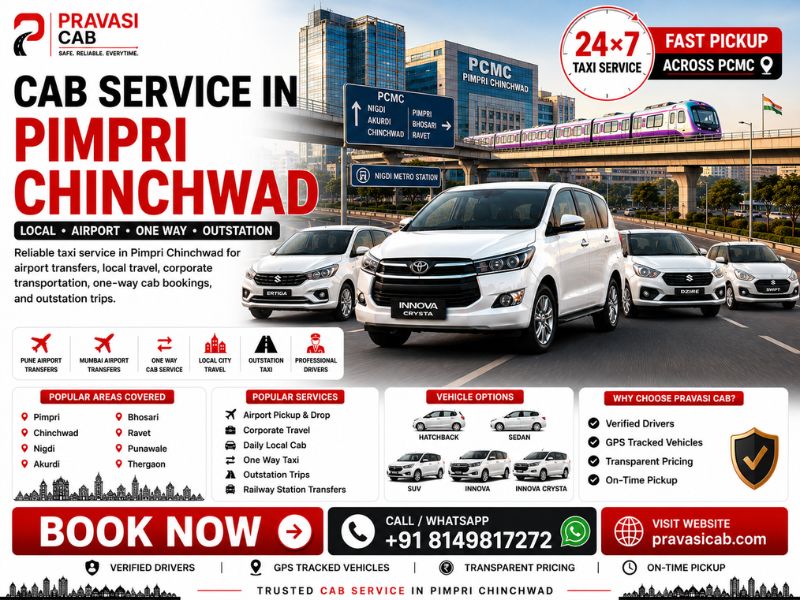 Cab service in Pimpri Chinchwad – Pravasi Cab local taxi airport and outstation