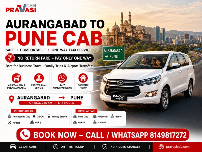 Aurangabad to Pune cab service — one way taxi starting ₹3,941
