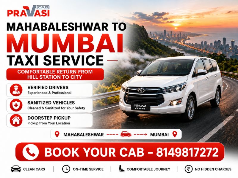 Mahabaleshwar to Mumbai cab service — one way taxi booking by Pravasi Cab
