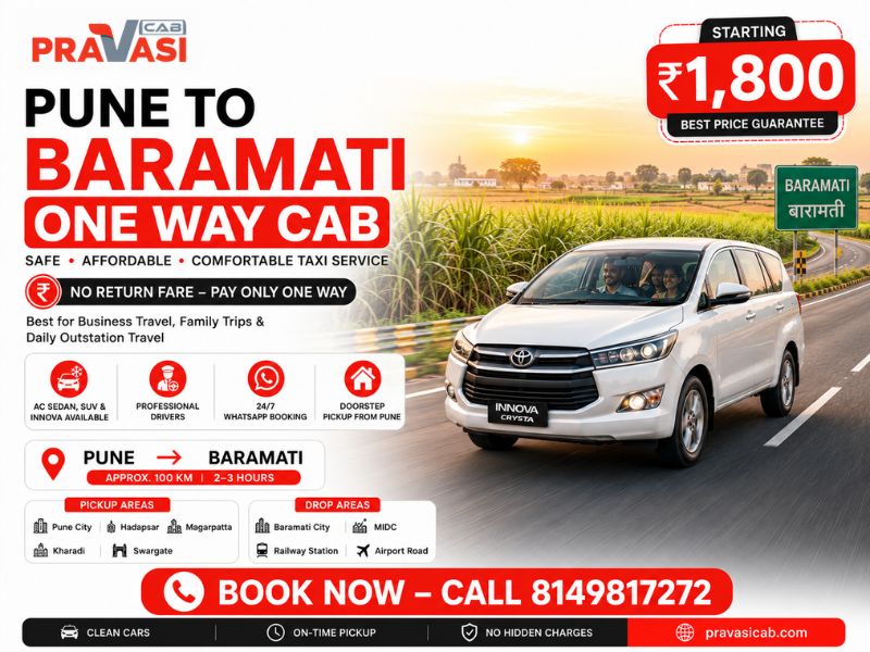 Pune to Baramati one way cab service – book affordable taxi starting ₹2,390