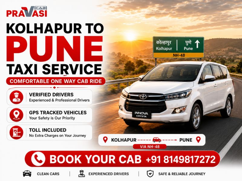 Kolhapur to Pune cab service – Pravasi Cab AC taxi starting ₹3,870