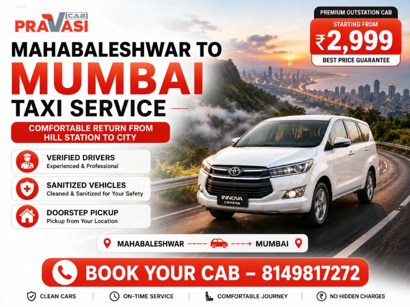Mahabaleshwar to Mumbai cab service — one way taxi booking by Pravasi Cab