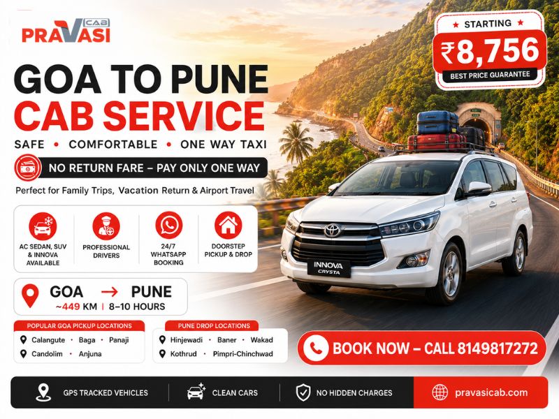Goa to Pune cab service — one way taxi booking by Pravasi Cab