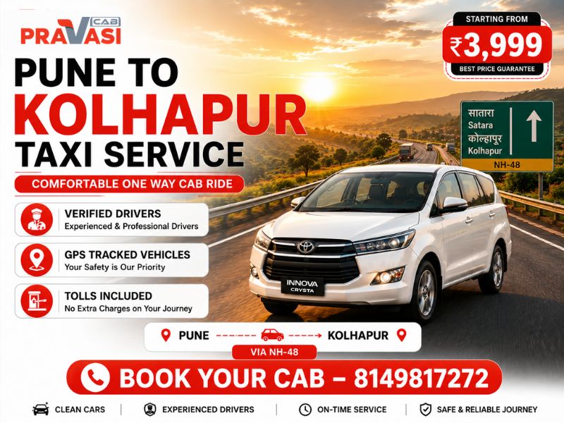 Pravasi Cab – Pune to Kolhapur cab service with AC sedan, SUV and Innova options
