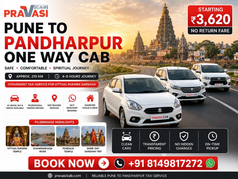 Pune to Pandharpur one way cab service – affordable taxi starting ₹3,623
