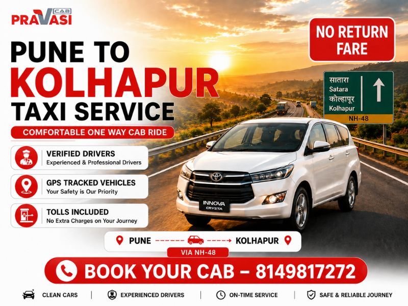 Pravasi Cab – Pune to Kolhapur cab service with AC sedan, SUV and Innova options
