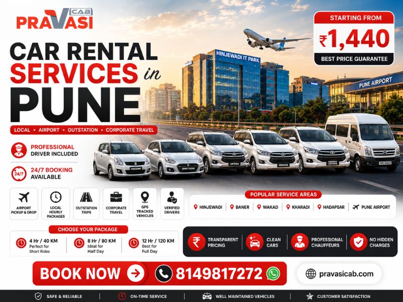 Pravasi Cab car rental services in Pune – hatchback, sedan, SUV, Innova and Crysta available