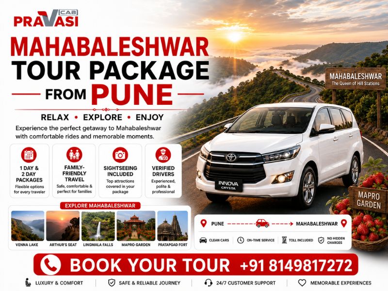 Pune to Mahabaleshwar cab package – 1 day and 2 day outstation trip with AC cab