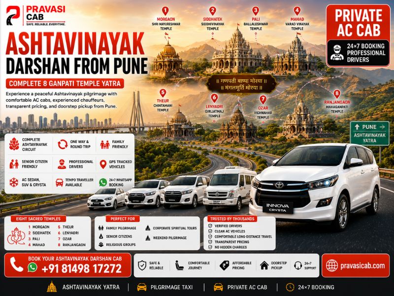 Ashtavinayak darshan cab tour from Pune covering all 8 Ganpati temples - Pravasi Cab