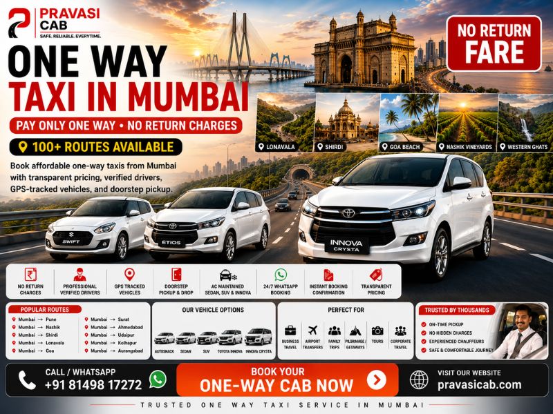 One way taxi service in Mumbai — Pravasi Cab intercity cab booking