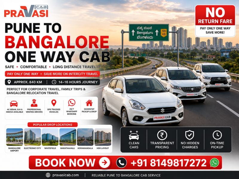 Pune to Bangalore one way cab booking — Pravasi Cab sedan and SUV on NH48 highway