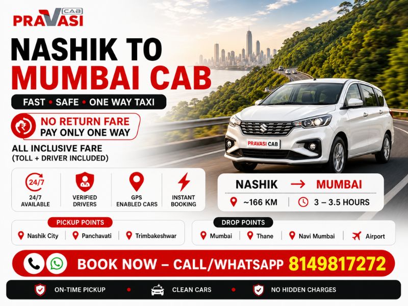 Nashik to Mumbai cab service — one way taxi booking by Pravasi Cab