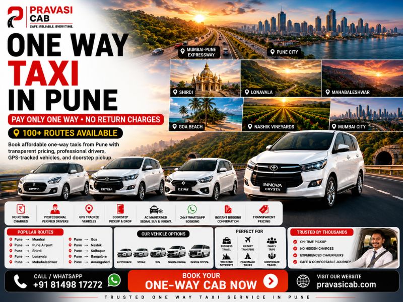 One way taxi in Pune — local area pickup and drop service from Hinjewadi, Baner, Kothrud and all Pun