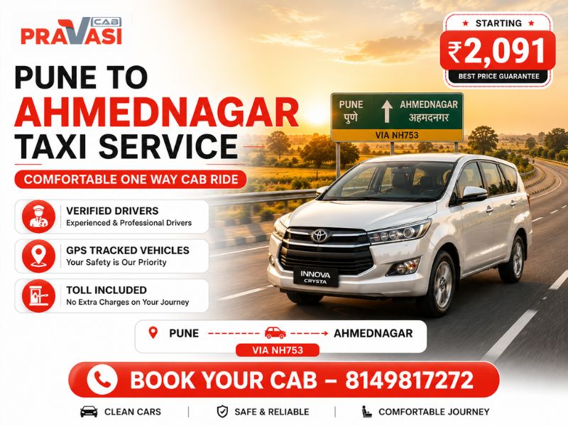 Pravasi Cab one way taxi from Pune to Ahmednagar on NH753
