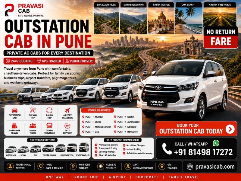 Outstation cab in Pune – Pravasi Cab AC taxi service for outstation trips from Pune