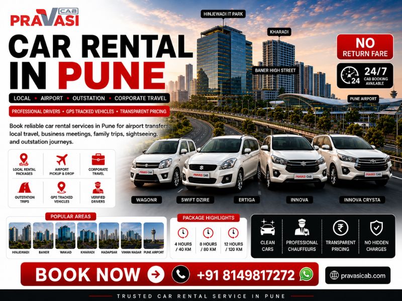 Car rental in Pune — AC hatchback, sedan, SUV, Innova and Crysta available for local and outstation 