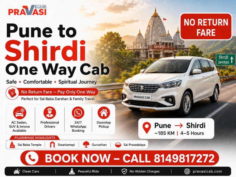 Pune to Shirdi one way cab service — affordable taxi booking starting ₹3,050