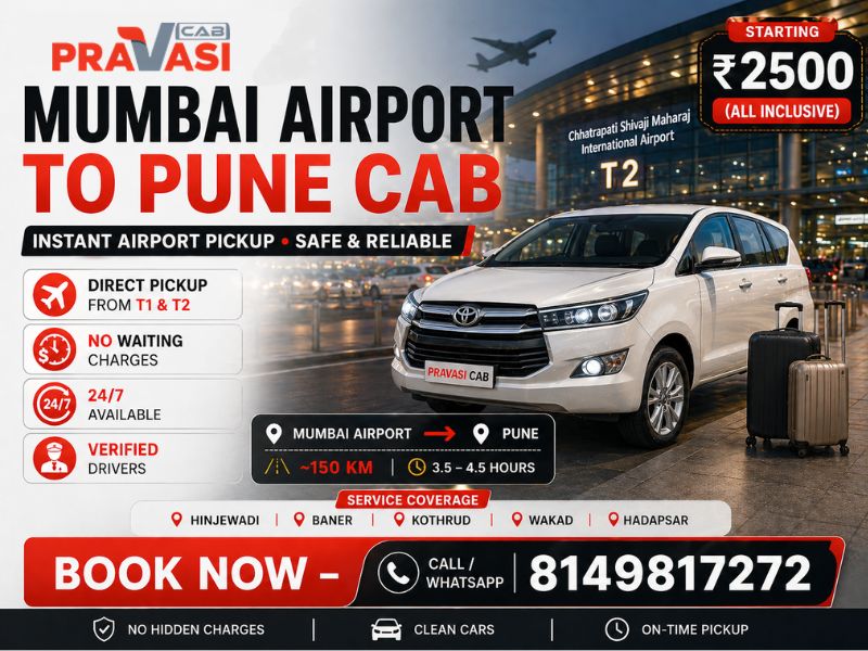Pravasi Cab – Mumbai Airport to Pune cab service with professional driver and AC vehicle